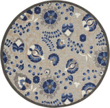5' Blue And Gray Round Indoor Outdoor Area Rug