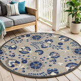 5' Blue And Gray Round Indoor Outdoor Area Rug