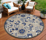 8' Blue And Gray Round Indoor Outdoor Area Rug