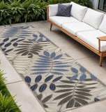 10' Blue And Gray Floral Indoor Outdoor Area Rug
