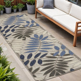 8' Blue And Gray Floral Indoor Outdoor Area Rug