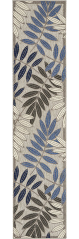8' Blue And Gray Floral Indoor Outdoor Area Rug