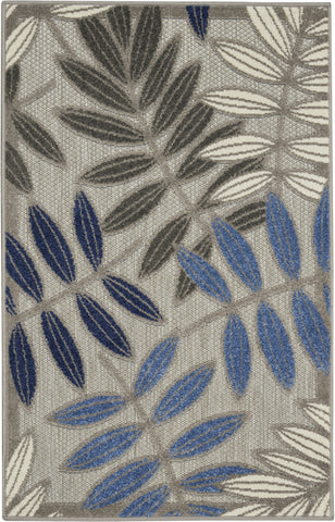 3' X 4' Blue And Gray Floral Indoor Outdoor Area Rug