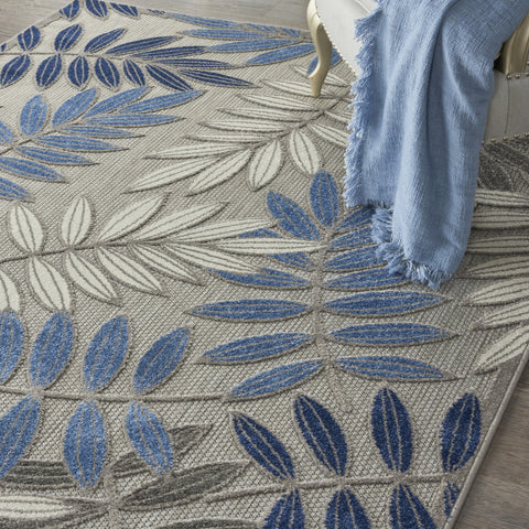 4' X 6' Blue And Gray Floral Indoor Outdoor Area Rug