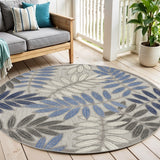 4' Blue And Gray Round Floral Indoor Outdoor Area Rug