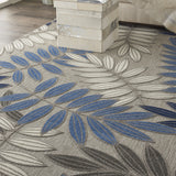 7' X 10' Blue And Gray Round Floral Indoor Outdoor Area Rug
