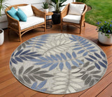 8' Blue And Gray Round Floral Indoor Outdoor Area Rug