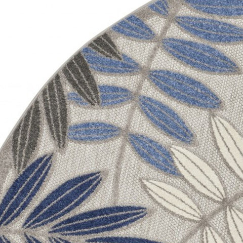 8' Blue And Gray Round Floral Indoor Outdoor Area Rug