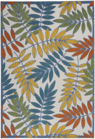 5' X 8' Green And Ivory Floral Indoor Outdoor Area Rug