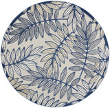 4' Ivory And Blue Round Floral Indoor Outdoor Area Rug