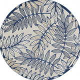 5' Ivory And Blue Round Floral Indoor Outdoor Area Rug