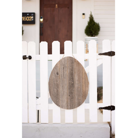 18" X 14" Gray Reclaimed Wood Egg Shaped Wall Decor