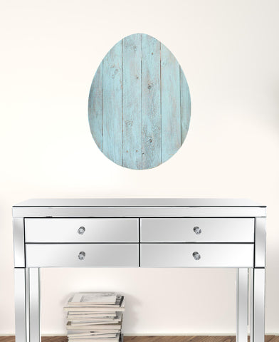 24" X 18" Turquoise Reclaimed Wood Egg Shaped Wall Decor