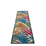 12' Ivory And Blue Floral Indoor Outdoor Runner Rug