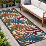 8' Ivory And Blue Floral Indoor Outdoor Area Rug