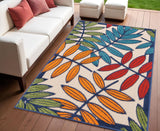 4' X 6' Ivory And Blue Floral Indoor Outdoor Area Rug