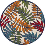5' Ivory And Blue Round Floral Indoor Outdoor Area Rug