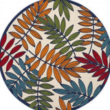 5' Ivory And Blue Round Floral Indoor Outdoor Area Rug