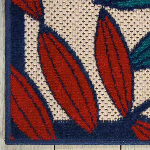 7' X 10' Ivory And Blue Floral Indoor Outdoor Area Rug