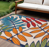 8' X 11' Ivory And Blue Floral Indoor Outdoor Area Rug