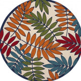 8' Ivory And Blue Round Floral Indoor Outdoor Area Rug