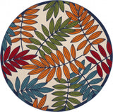 8' Ivory And Blue Round Floral Indoor Outdoor Area Rug