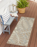 6' Gray And Ivory Floral Indoor Outdoor Runner Rug