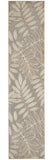 10' Beige Gray And Ivory Botanical Leaves Indoor Outdoor Runner Rug