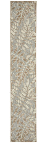 12' Gray And Ivory Floral Indoor Outdoor Runner Rug