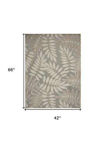 4' X 6' Gray And Ivory Floral Indoor Outdoor Area Rug