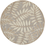 4' Gray And Ivory Round Floral Indoor Outdoor Area Rug