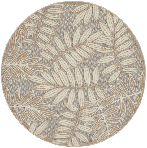 4' Gray And Ivory Round Floral Indoor Outdoor Area Rug