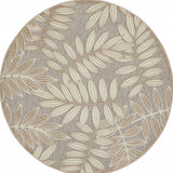 4' Gray And Ivory Round Floral Indoor Outdoor Area Rug