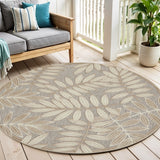5' Gray And Ivory Round Floral Indoor Outdoor Area Rug