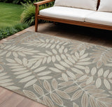 7' X 10' Gray And Ivory Floral Indoor Outdoor Area Rug