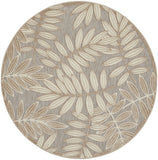 8' Gray And Ivory Round Floral Indoor Outdoor Area Rug