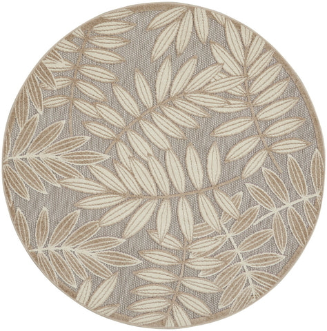 8' Gray And Ivory Round Floral Indoor Outdoor Area Rug