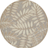 8' Gray And Ivory Round Floral Indoor Outdoor Area Rug