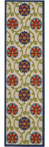 12' Ivory And Blue Indoor Outdoor Runner Rug