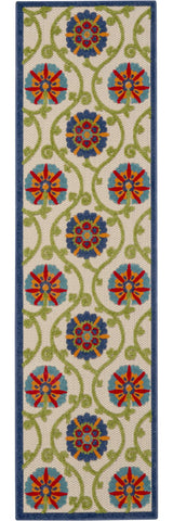 6' Ivory And Blue Indoor Outdoor Area Rug