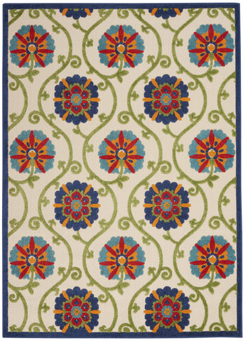 5' X 8' Ivory And Blue Floral Indoor Outdoor Area Rug