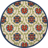 8' Ivory And Blue Round Indoor Outdoor Area Rug