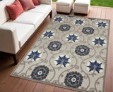 4' X 6' Blue And Gray Indoor Outdoor Area Rug