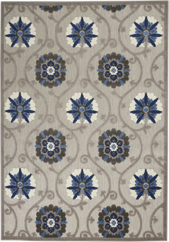 5' X 8' Blue And Gray Floral Indoor Outdoor Area Rug