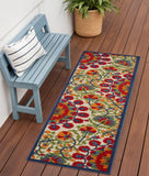 6' Red And Ivory Floral Indoor Outdoor Area Rug