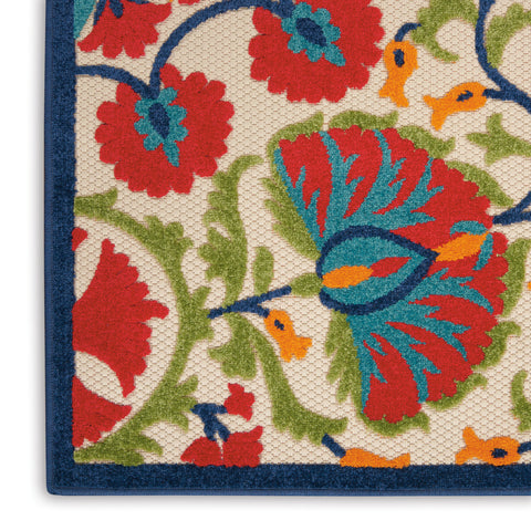 6' Red And Ivory Floral Indoor Outdoor Area Rug