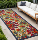 10' Red And Ivory Floral Indoor Outdoor Area Rug
