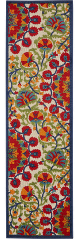 10' Red And Ivory Floral Indoor Outdoor Area Rug