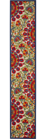 12' Red And Ivory Floral Indoor Outdoor Runner Rug