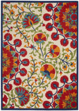 7' X 10' Red And Ivory Floral Indoor Outdoor Area Rug